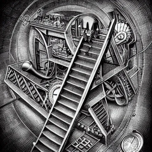 Image similar to Relativity steampunk by M.C. Escher