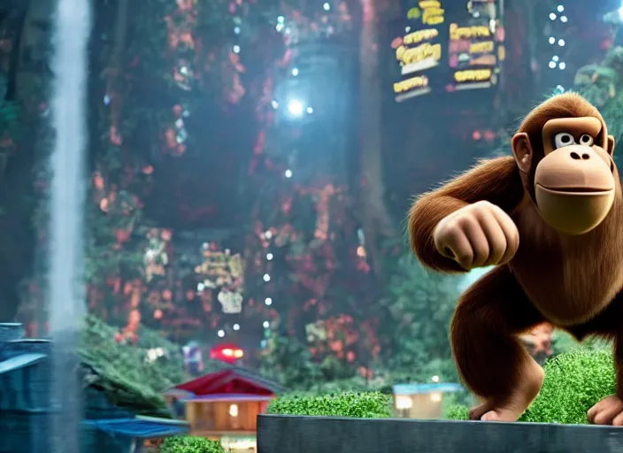 Image similar to film still of donkey kong in the new scifi movie, 4 k