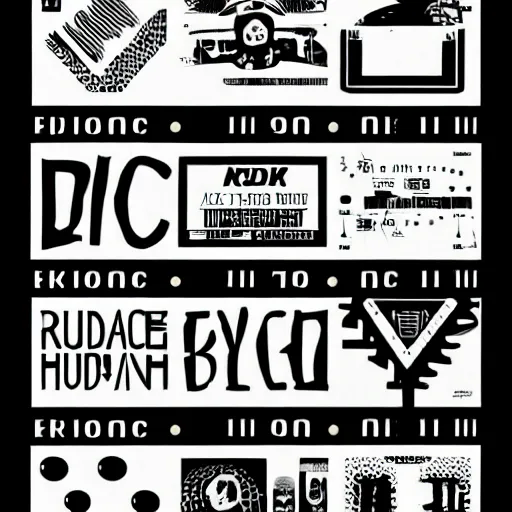 Prompt: black on white graphic design in style of david rudnick, eric hu, acid, y 2 k