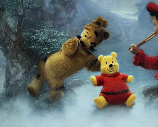 Prompt: chinese president xi jinping and winnie the pooh are best friends, cinematic composition, epic dramatic lighting, realistic, hyperdetailed, photorealistic, photograph, epic scale by gaston bussiere