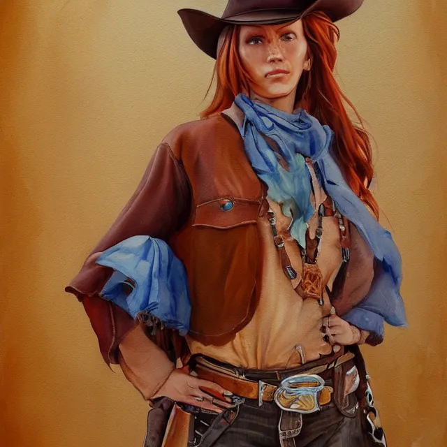 Prompt: a oil / watercolor painting full body character portrait of a cloned cowgirl in the style of moebius in the style of leonard boyarsky trending on artstation deviantart pinterest detailed realistic hd 8 k high resolution