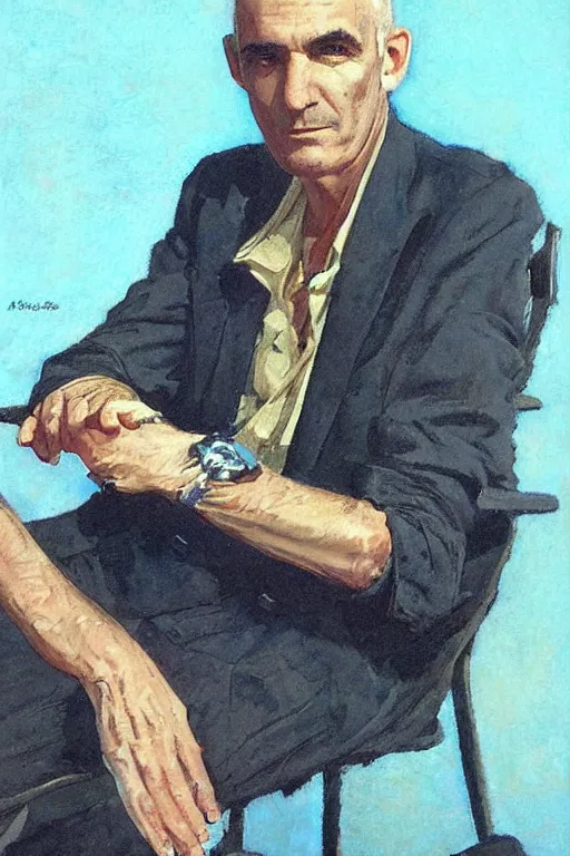 Image similar to “portrait of Australian singer-songwriter Paul Kelly, by Robert McGinnis”