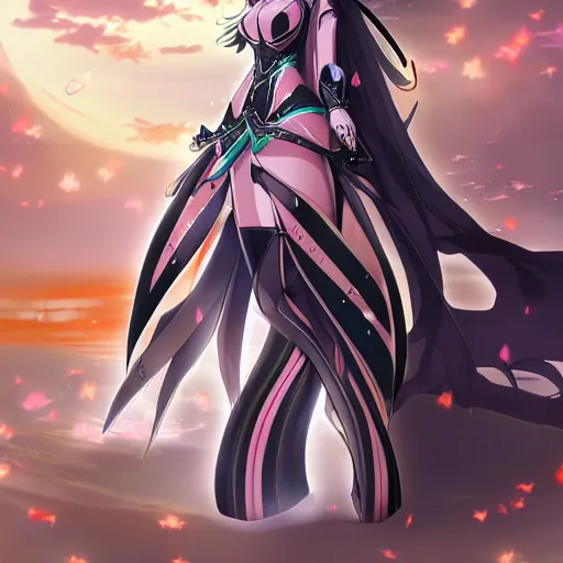 Image similar to a new unique goddess anime character in armor high res, beautiful, dark