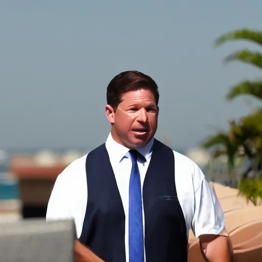 Prompt: ron desantis in a suit, sweating profusely