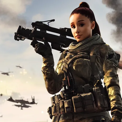 Image similar to Ariana Grande in Call of Duty, 4k