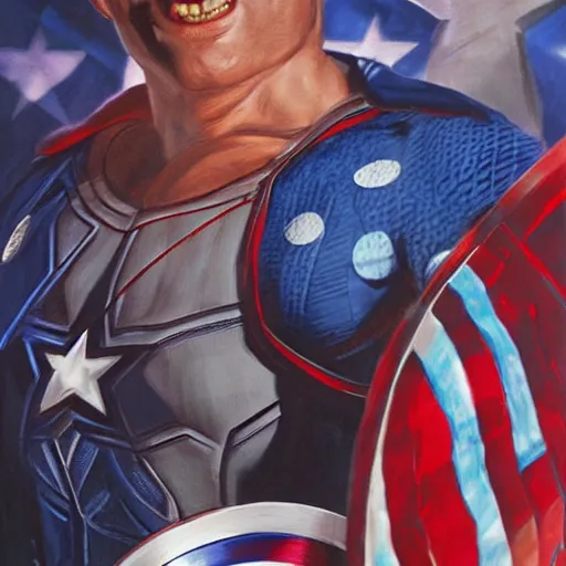 Image similar to A portrait of Benjamin Netanyahu as Captain America by Alex Ross, detailed