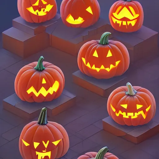 Image similar to isometric various pumpkins, video game prop design, 2 d game fanart behance hd by jesper ejsing, by rhads, makoto shinkai and lois van baarle, ilya kuvshinov, rossdraws global illumination