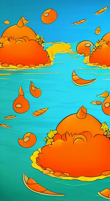 Image similar to orange floating island cartoon app background artwork, digital art, award winning