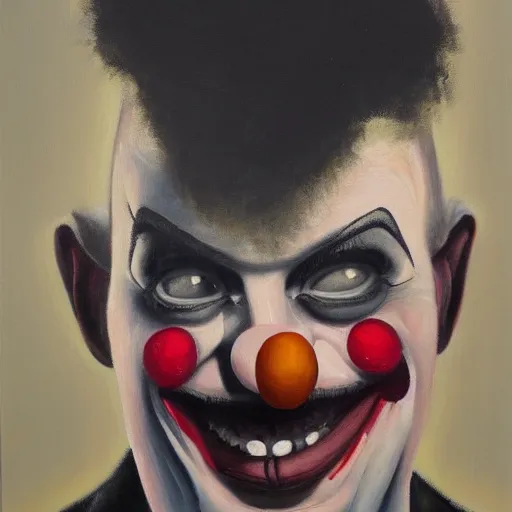 Image similar to a contemporary painting of a portrait of a depressed clown, oil on canvas, noir, trending on artstation