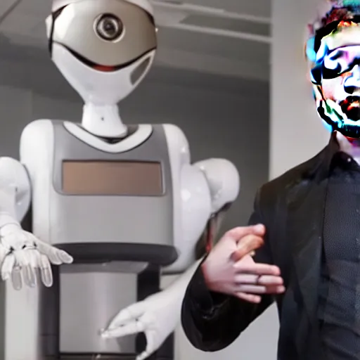 Image similar to photograph of elon musk holding a robot