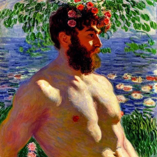 Image similar to midsommar god of beauty men by claude monet