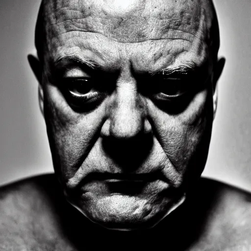 Prompt: hank schrader staring at camera, close - up 4 k horror black and white photography midnight urban