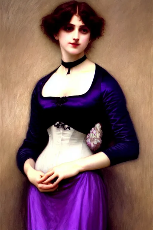 Image similar to victorian vampire in purple dress, painting by rossetti bouguereau, detailed art, artstation