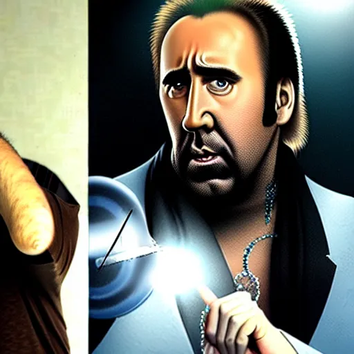 Image similar to nicolas cage fighting against osho