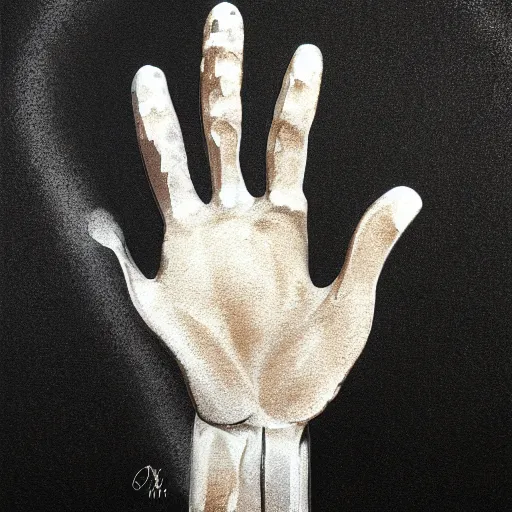 Image similar to chrome plated hand on a black background, desert chrome, airbrush painting