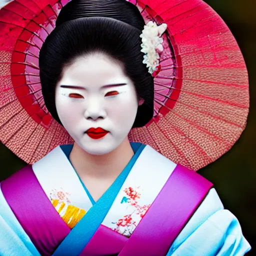 Prompt: photographic portrait of a geisha