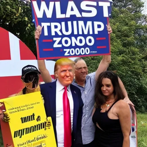 Prompt: anti - vaxxers pose with donald trump, the dictionary, the zoo