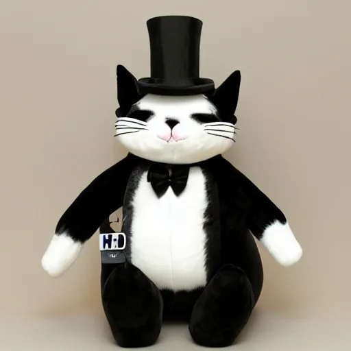 Image similar to a plushie of a cat in a top hat, famous stuffed aninals, ty.com, plush toys, uhd 4k, rtx on