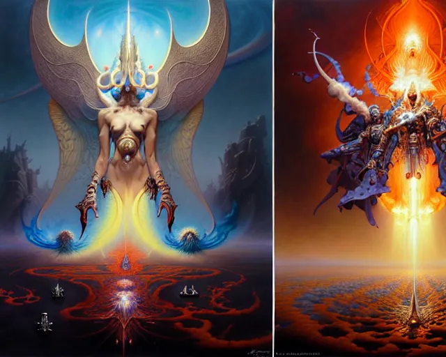 Image similar to the armies of heaven and hell, fantasy character portrait made of fractals facing each other, ultra realistic, wide angle, intricate details, the fifth element artifacts, highly detailed by peter mohrbacher, hajime sorayama, wayne barlowe, boris vallejo, aaron horkey, gaston bussiere, craig mullins