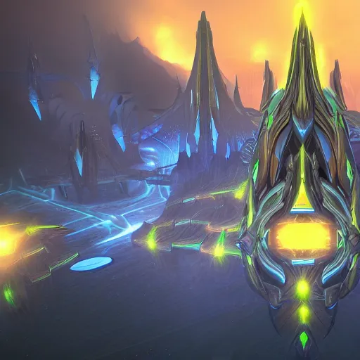 Image similar to protoss structure city, cinematic dramatic lighting, beautiful