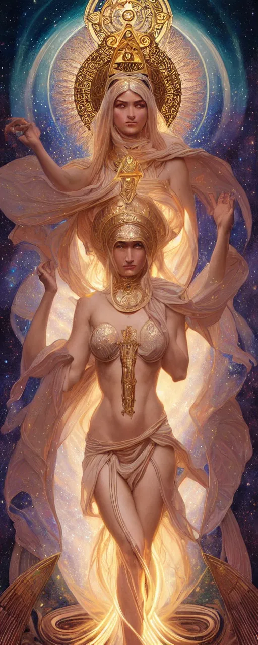 Image similar to perfectly detailed esoteric goddess of galaxies judgement tarot card!! blessed by the universe with ever - increasing physical mental perfection, symmetrical! intricate, sensual features, highly detailed, biblical divine holy perfection!! digital painting, artstation, concept art, smooth, sharp focus, illustration, art by artgerm and greg rutkowski and alphonse mucha