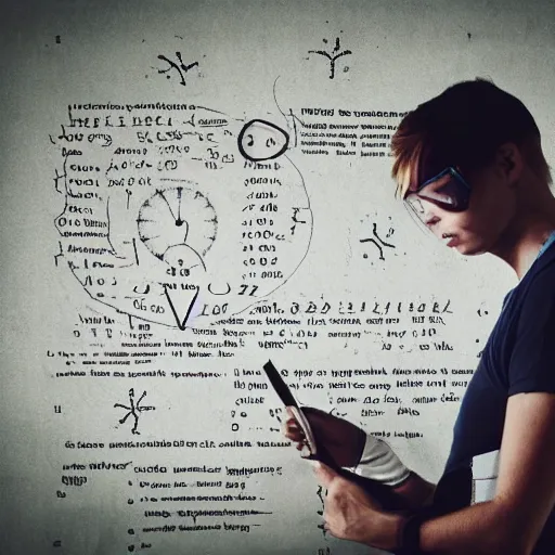 Prompt: scientist writing down the formula to teleportation and time travel.