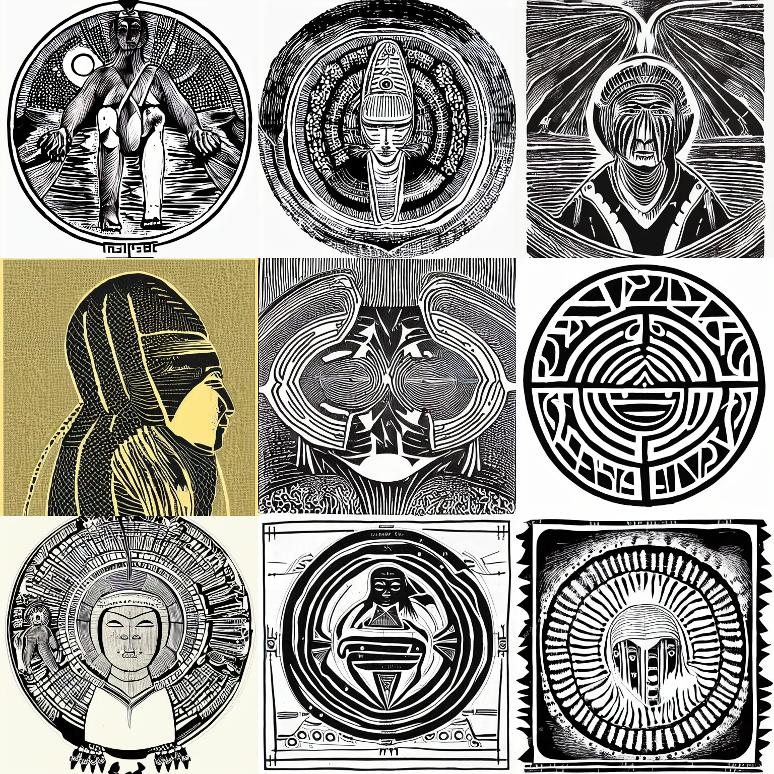 Prompt: logo design of the selk ´ nam people, engraving by moebius, vector image, cosmogonia