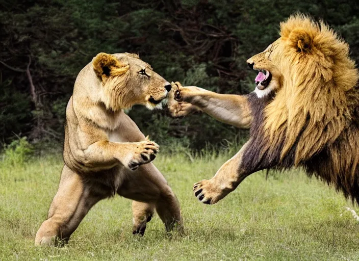 Image similar to a lion fighting a bear