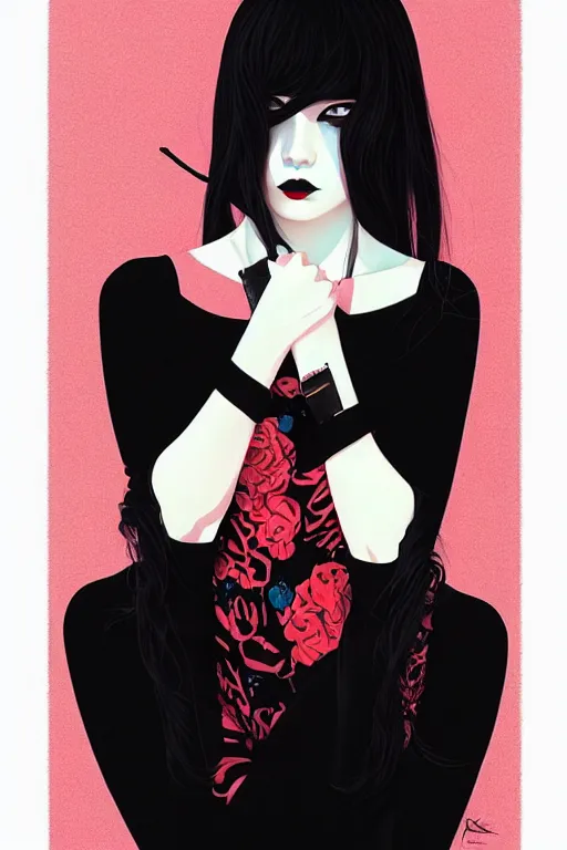 Prompt: portrait of a goth girl by james jean by ilya kuvshinov kintsugi