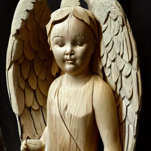 Prompt: woodcarving of an angel