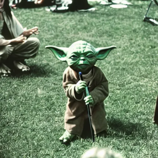 Image similar to yoda performing at woodstock