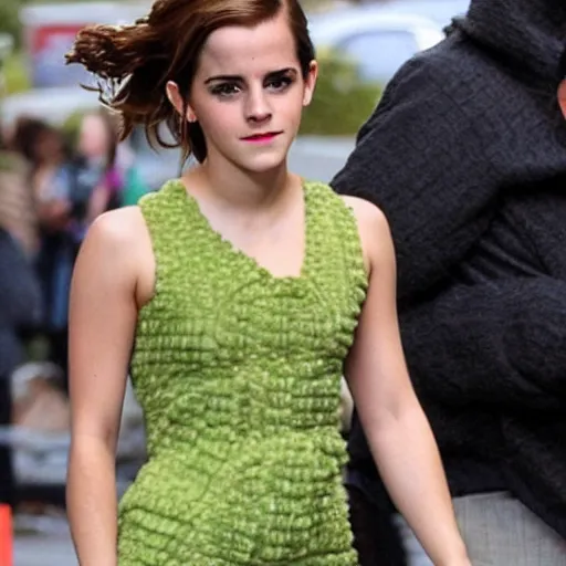 Image similar to emma watson in an avocado costume