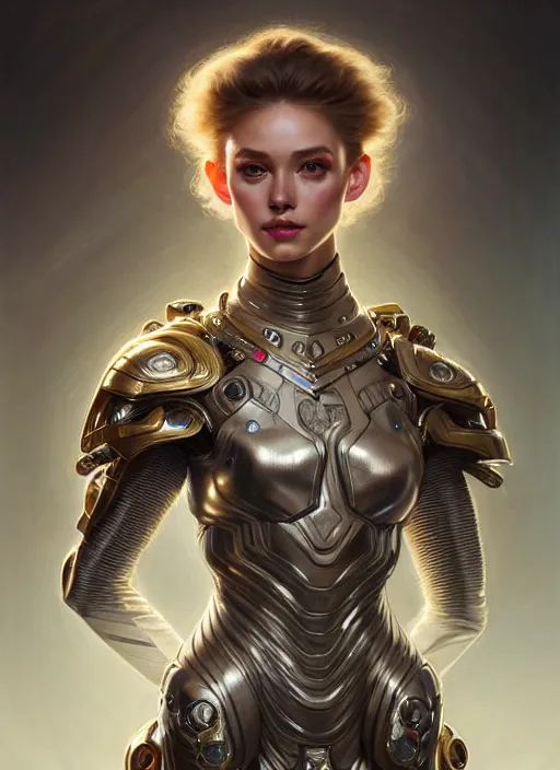 Prompt: glamorous june, very detailed face, studio lighting, photorealism, wearing futuristic armor , portrait by Magali Villeneuve and Steve Argyle,Livia Prima,Mucha,dress,fantasy art,beautiful,artstation,trending on artstation,intricate details,alluring,masterpiece