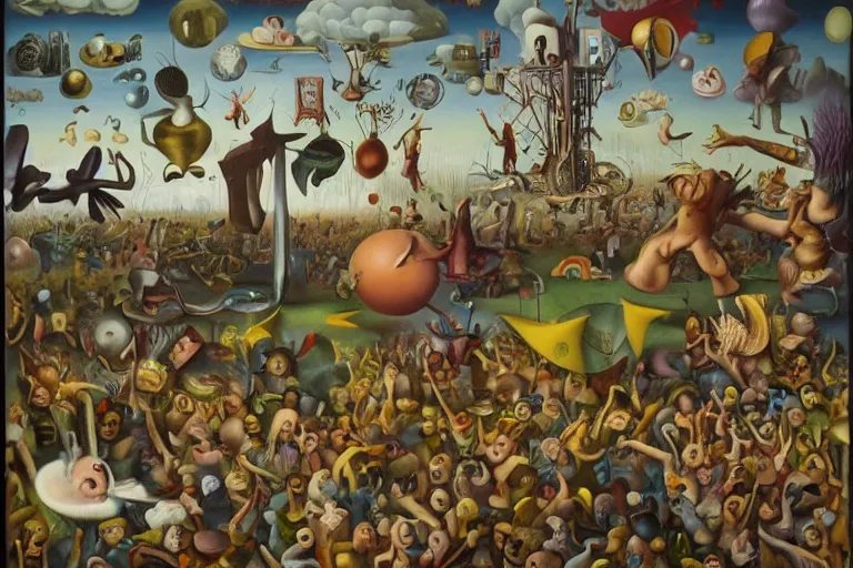 Image similar to a strange battle in an old hospital between old people and babies Robert Williams Yves Tanguy Mark Ryden and Alex Gross, Todd Schorr highly detailed balanced composition golden ratio masterpiece