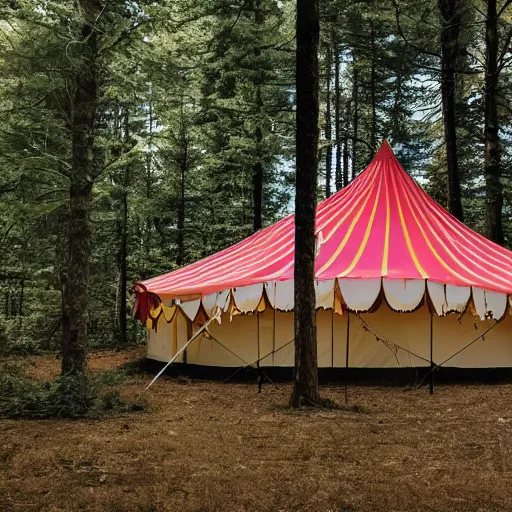 Image similar to a circus tent in the middle of the forest