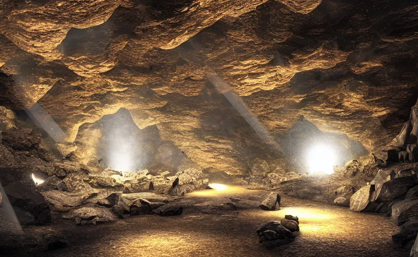 Image similar to ''A real cave of diamonds shining, realistic, dark, torches, stone, enormous, diamonds, ray tracing, 8K, micro details, digital art, nature colors''