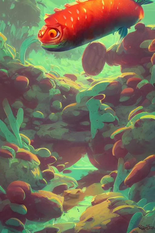 Image similar to 3 d render creature animal sushi cristal very big eye roots cactus elemental flush of force nature micro world fluo fishscale, comics gta 5 cover, official fanart behance hd artstation by jesper ejsing, by rhads, makoto shinkai and lois van baarle, ilya kuvshinov, ossdraws