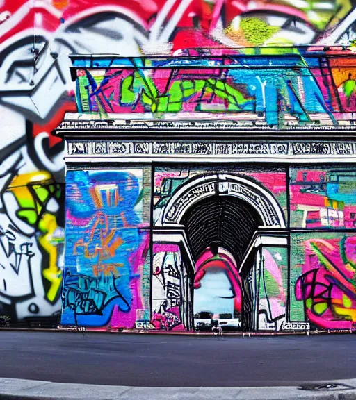 Prompt: virtual arc de triomphe full of graffiti