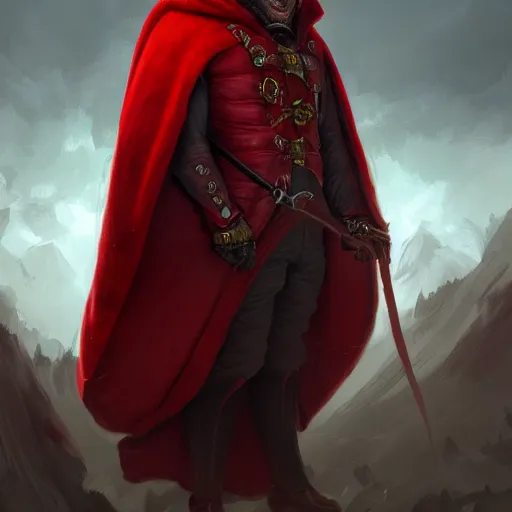 Prompt: painting of a wicked cool baron in a red cloak, fantasy, artstation, cgsociety, ultra high detail, stylized