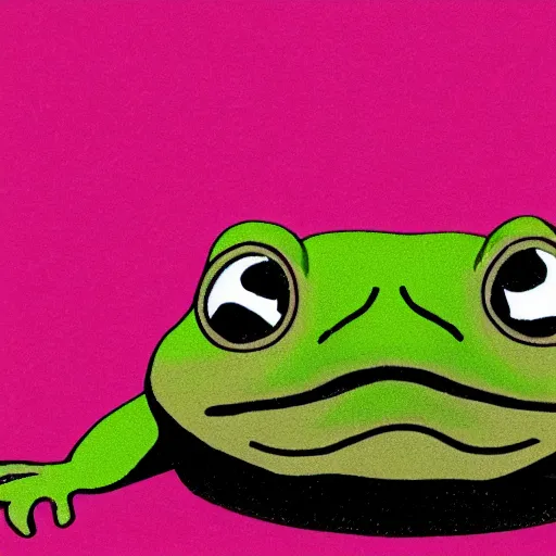 Prompt: a fat happy frog, solid magenta background, fat frog