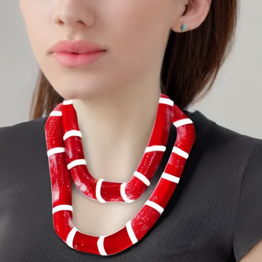 Image similar to candy cane necklace, photorealistic, beautiful, recursive