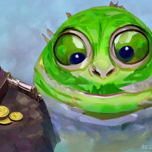 Image similar to super rich happy pepe, coins, gold, crystals, greg rutkowski