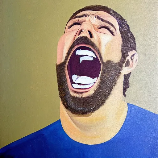 Image similar to minimalist painting of a man screaming at a computer,