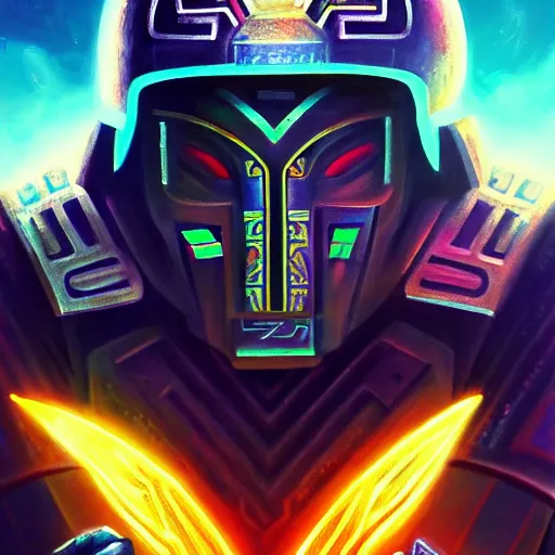 Prompt: stunning painting of futuristic heroic master, with ancient aztec symbols, galactic armor, cinematic, close up shot, digital background, soft lighting, ultra detailed face and eyes, holding holy axe, epic, magic, ultimate, centered, artstation hd, 8 k resolution