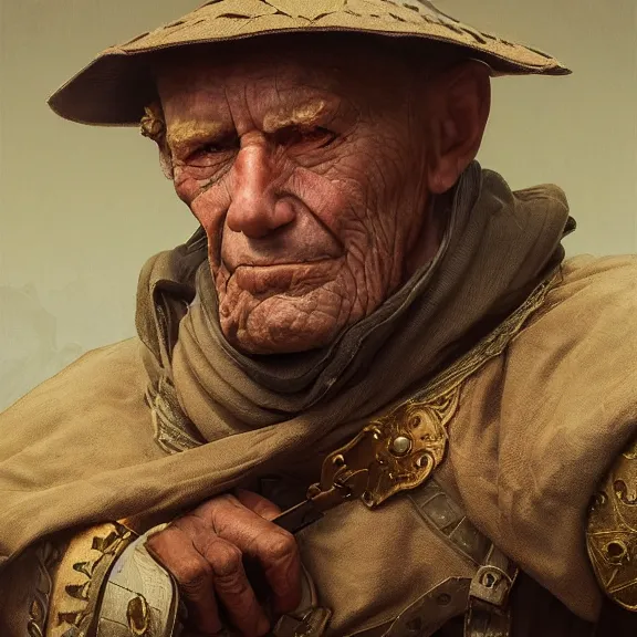 Image similar to portrait of a retired elderly 15th century swiss mercenary, painted portrait, 4k, trending on artstation, octane render, art by artgerm and greg rutkowski and alphonse mucha and craig mullins and James Jean and Andrei Riabovitchev and Marc Simonetti and peter mohrbacher