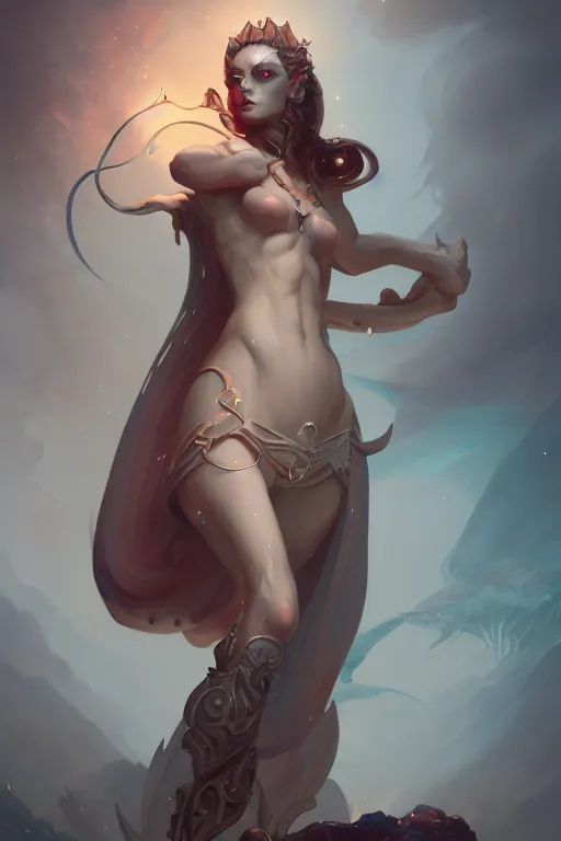 Image similar to a full body portrait of mythical ilmina, fantasy, sharp focus, intricate, elegant, digital painting, artstation, matte, highly detailed, concept art, illustration, ambient lighting, art by peter mohrbacher, johannes voss, rudy siswanto