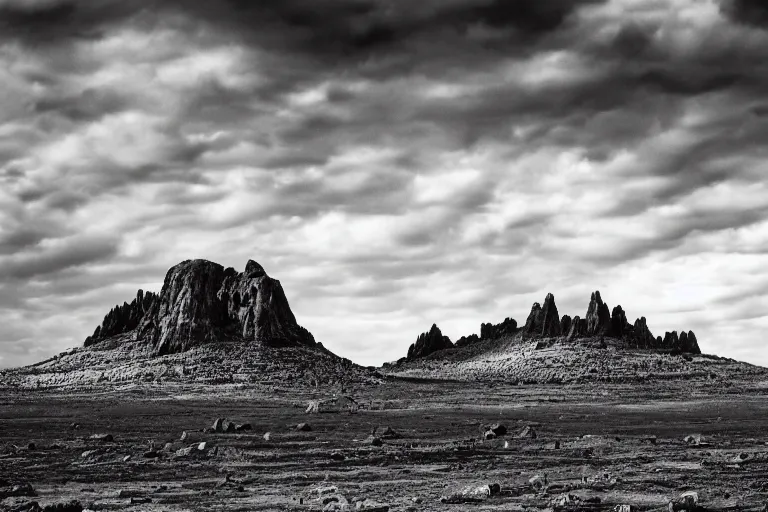 Prompt: distant alien spaceship in the background, in the style of ansel adams, black and white, old, master photography by ansel adams