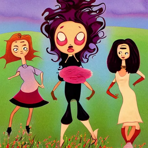 Image similar to The body art depicts a woman standing in a field of ashes, her dress billowing in the wind. Her hair is wild and her eyes are closed, and she seems to be in a trance-like state. The body art is dark and atmospheric, and the ashes in the field seem to be almost alive, swirling around. Powerpuff Girls by Richard Scarry, by Heywood Hardy unified