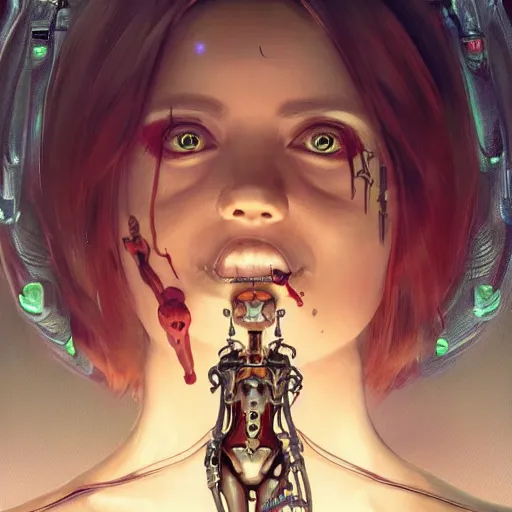 Prompt: An Alien Robot Naughty Nurse, facial tattoos, artists portrait, biomechanical, Emergency Room, fantasy, highly detailed, digital painting, concept art, sharp focus, depth of field blur, illustration, art by artgerm and greg rutkowski and alphonse mucha