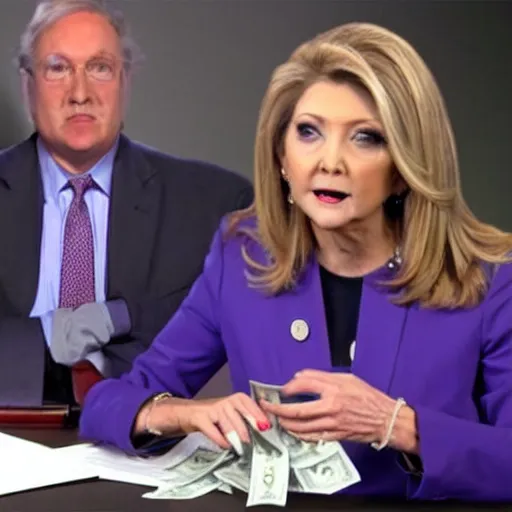 Image similar to comcast throwing a wad of dollar bills at marsha blackburn